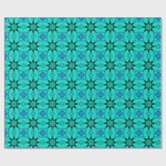 Turquoise and blue Kaleidoscope Fractal Pattern ラッピングペーパー