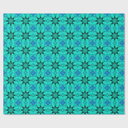 Turquoise and blue Kaleidoscope Fractal Pattern ラッピングペーパー (フラット)
