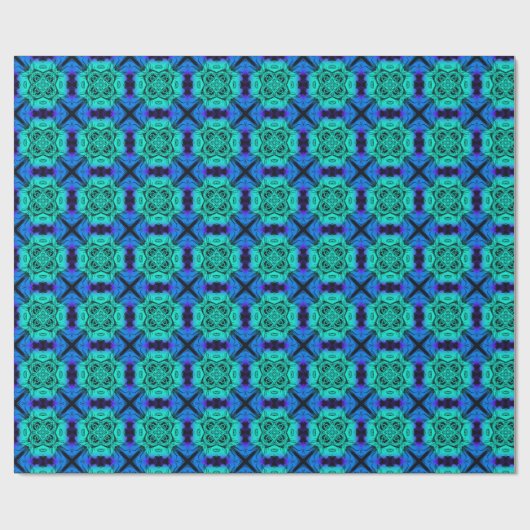Turquoise and blue Kaleidoscope Fractal Pattern ラッピングペーパー (フラット)