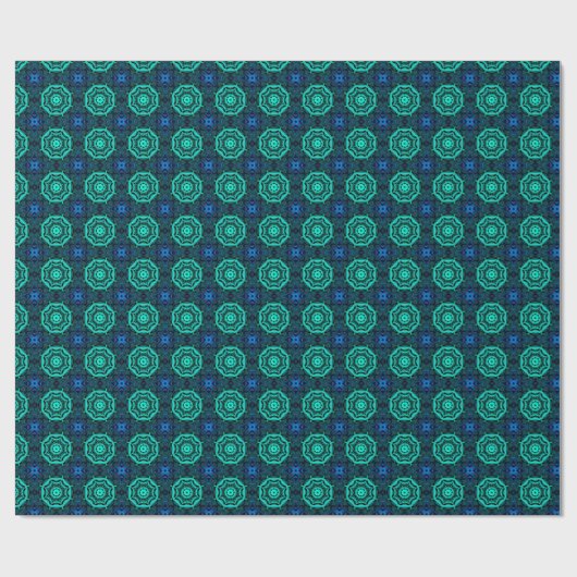 Turquoise and blue Kaleidoscope Fractal Pattern ラッピングペーパー (フラット)