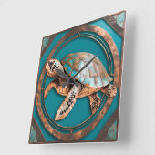 Turquoise and Copper Framed Sea Turtle wall clock スクエア壁時計 (傾斜)