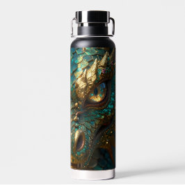 Turquoise and Gold Dragon Face ウォーターボトル