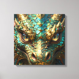 Turquoise and Gold Dragon Face キャンバスプリント
