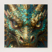 Turquoise and Gold Dragon Face ジグソーパズル (縦)