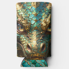 Turquoise and Gold Dragon Face スリム缶クーラー