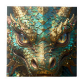 Turquoise and Gold Dragon Face タイル (正面)