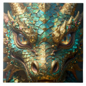 Turquoise and Gold Dragon Face タイル (正面)