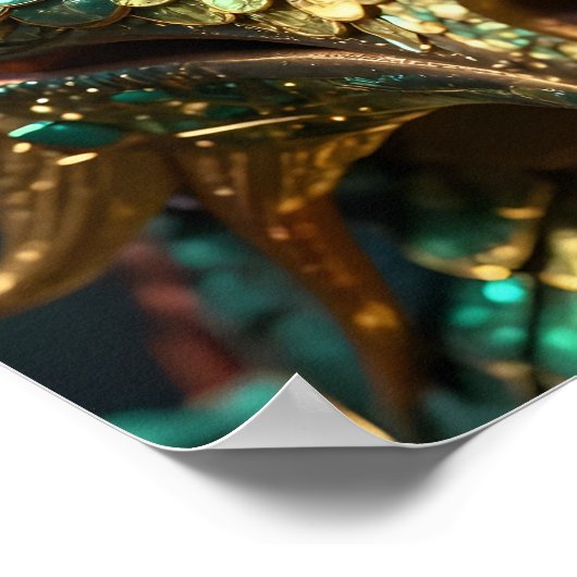 Turquoise and Gold Dragon Face ポスター (角)