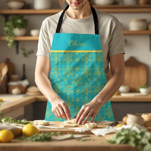 Turquoise and Gold Personalized エプロン