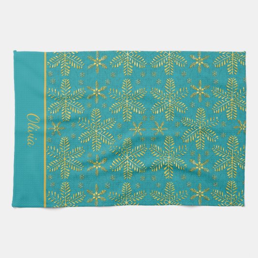Turquoise and Gold Personalized キッチンタオル (横)