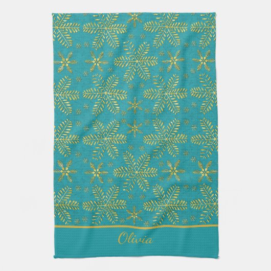 Turquoise and Gold Personalized キッチンタオル (縦)