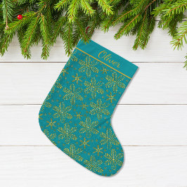 Turquoise and Gold Personalized ラージクリスマスストッキング