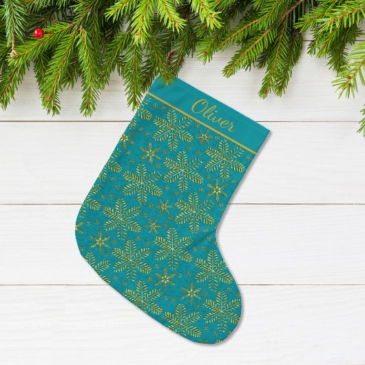 Turquoise and Gold Personalized ラージクリスマスストッキング