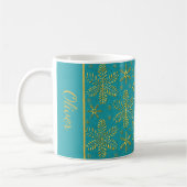 Turquoise and Gold Snowflakes Christmas Mug コーヒーマグカップ (左)