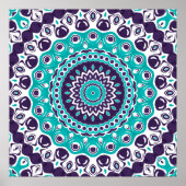 Turquoise and Purple Modern Mandala Pattern ポスター (正面)