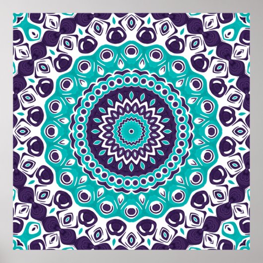 Turquoise and Purple Modern Mandala Pattern ポスター (正面)