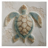 Turquoise and Sand Coastal Sea Turtle タイル (正面)