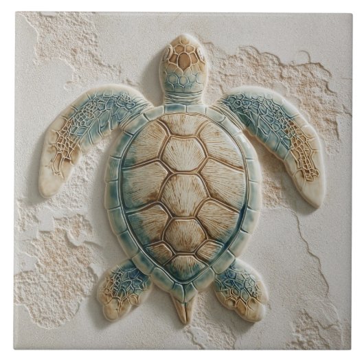 Turquoise and Sand Coastal Sea Turtle タイル (正面)