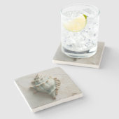 Turquoise and Sand Conch Shell Coastal ストーンコースター (横)