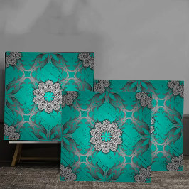 Turquoise and Silver Ornamental Mandala luxury  タイル