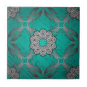 Turquoise and Silver Ornamental Mandala luxury  タイル (正面)
