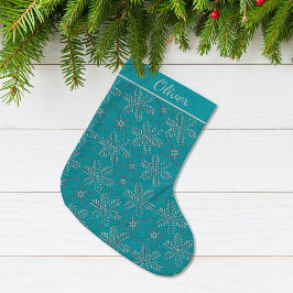 Turquoise and Silver Personalized ラージクリスマスストッキング