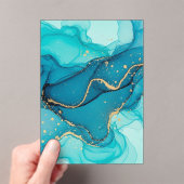 Turquoise and Teal Alcohol Ink Abstract with Gold  アクリル招待状 (インサイチュ (ポータブル))