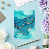 Turquoise and Teal Alcohol Ink Abstract with Gold  アクリル招待状 (インサイチュ (ウェディング))