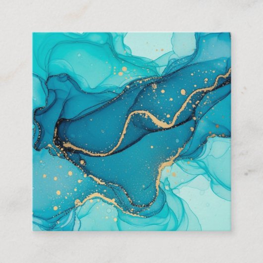 Turquoise and Teal Alcohol Ink Abstract with Gold エンクロージャーカード (正面)