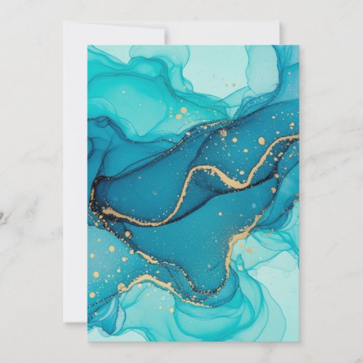 Turquoise and Teal Alcohol Ink Abstract with Gold  サンキューカード (正面)