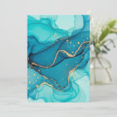Turquoise and Teal Alcohol Ink Abstract with Gold  サンキューカード (スタンド正面)