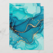 Turquoise and Teal Alcohol Ink Abstract with Gold  サンキューカード (正面/裏面)