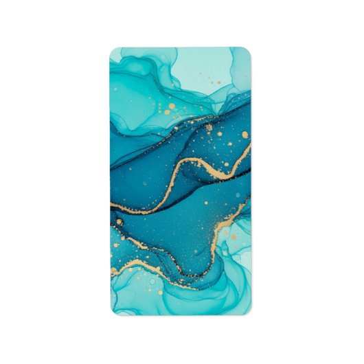 Turquoise and Teal Alcohol Ink Abstract with Gold  ラベル (正面)