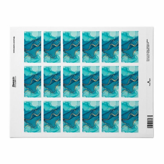 Turquoise and Teal Alcohol Ink Abstract with Gold  ラベル (フルシート)