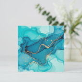 Turquoise and Teal Alcohol Ink Abstract with Gold  招待状 (スタンド正面)