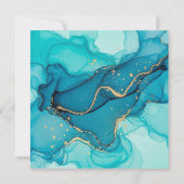 Turquoise and Teal Alcohol Ink Abstract with Gold  招待状 (裏面)