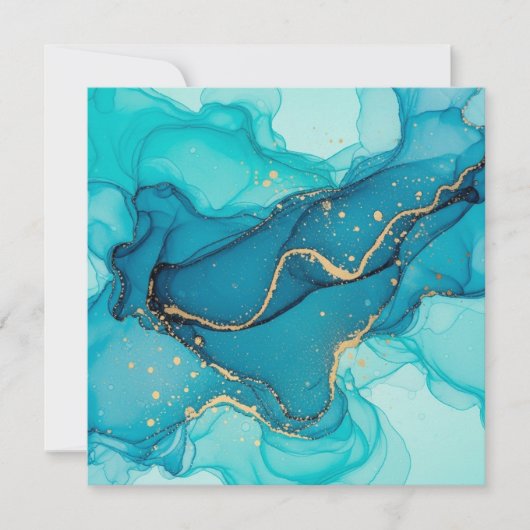 Turquoise and Teal Alcohol Ink Abstract with Gold  招待状 (正面)