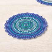 Turquoise and teal blue mandala ペーパーコースター (アングル)