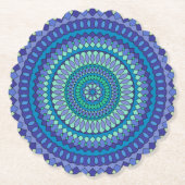 Turquoise and teal blue mandala ペーパーコースター (正面)