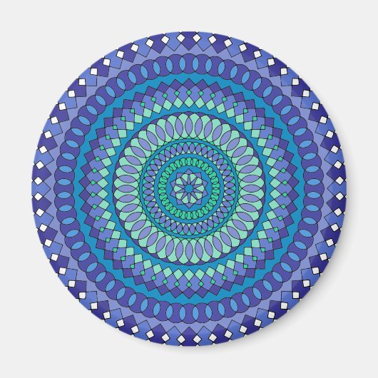 Turquoise and teal blue mandala  マグネット (正面)