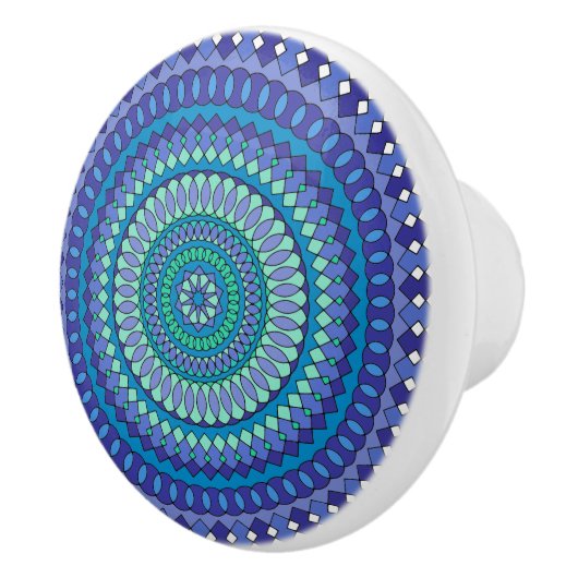 Turquoise and teal blue mandala pattern classic ro セラミックノブ (右)