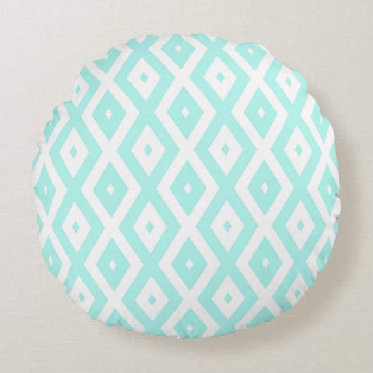 Turquoise and white diamond pattern ラウンドクッション (正面)
