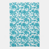 Turquoise and White Floral Damask Pattern キッチンタオル (縦)