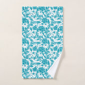 Turquoise and White Floral Damask Pattern バスタオルセット (ハンドタオル)
