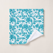 Turquoise and White Floral Damask Pattern バスタオルセット (ウォッシュタオル)