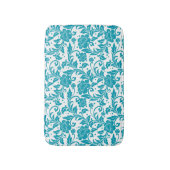 Turquoise and White Floral Damask Pattern バスマット (正面縦)