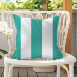 Turquoise and White Vertical Cabana Stripes アウトドアクッション