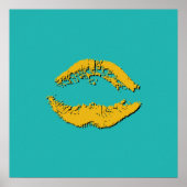 Turquoise and Yellow Kissing Lips ポスター (正面)