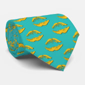 Turquoise and Yellow XOXO Kissing Lips ネクタイ (ロール)