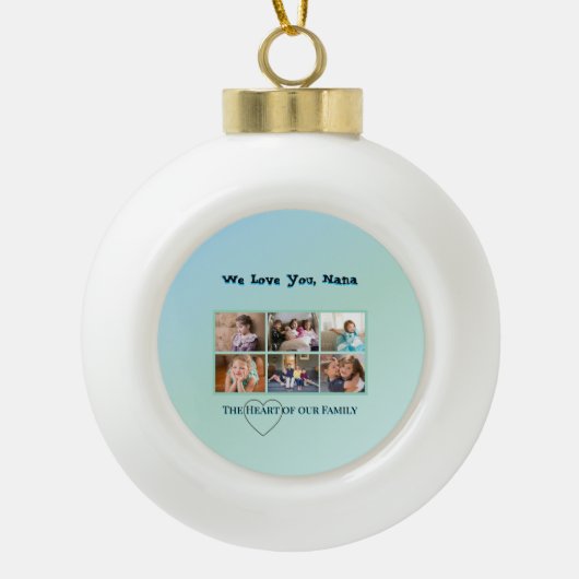 Turquoise Aqua 6-Photo Family Tribute セラミックボールオーナメント (正面)